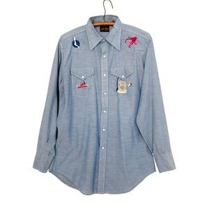 VTG Sears Embroidered Scuba Diving Embroidered Marine Pearl‎ Snap Shirt Sz L